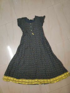 Siyahi Black And Yellow A-line Kurti With Button