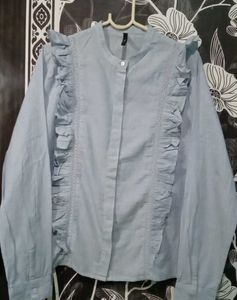 Light Blue Ruffle Blouse