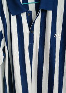 👕Navy Blue &amp; White Striped Polo T-Shirt for Men👕