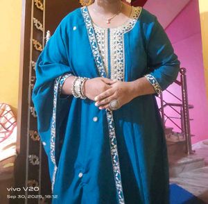 Teal Embellished Anarkali Kurta Set