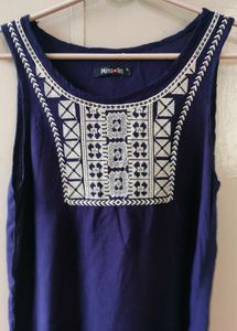 Embroidered Navy Tank Top