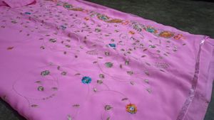 Pink Embroidery Design Saree