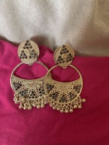 Silver With Small Black Rhinestone Earrings