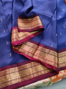 Blue And Brown Silk Saree