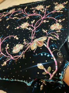 Full Unique Embroidery Work Black 🖤 Saree