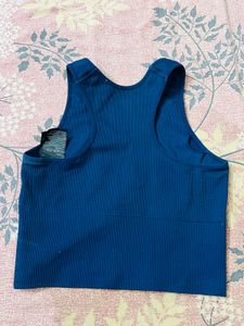 H&amp;M Blue Ribbed Cropped Tank
