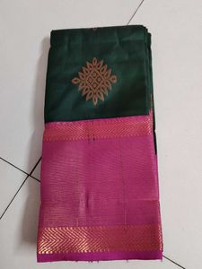 Dark Green Pink Silk Saree...