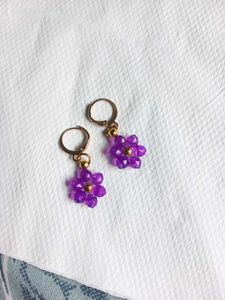 Purple Flower Beaded Earrings 💜