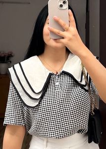 Korean Checked Collared Top❤️
