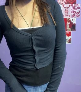 Cute Black Long Sleeve Top