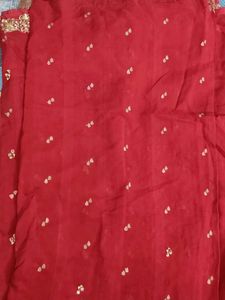 Red Embroidered Saree With Peticoat