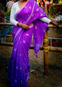 Elegant Purple Saree with white blouse