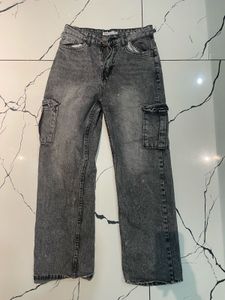 Grey/black Wash Denim Cargo Pants