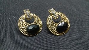 Elegant Black & Golden Oxidized Eartops