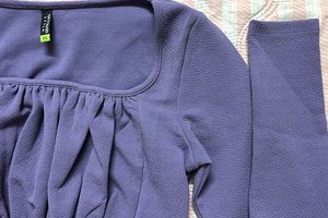 Purple Square Neck Long Sleeve Crop Top
