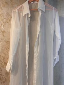 Brand New White Button-Up Shrug Shirt, Full Length