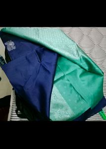 Royal Blue Colour Saree With Teal Green Pallu