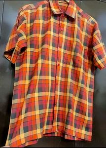 Coral Color Check Print Shirt For 40 Chest