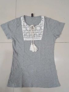 Gray Tunic Top with Lace Detail