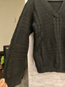 Black V-Neck Knit Sweater