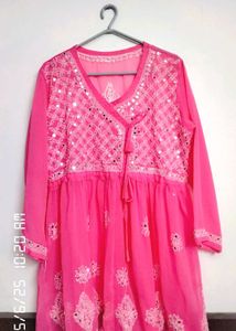 Angrakha pattern Chikankari work kurti