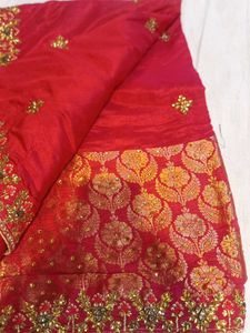 Red &amp; Gold Embellished Saree (Minor Issue)