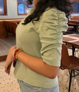 Green Ruched Sleeve Top