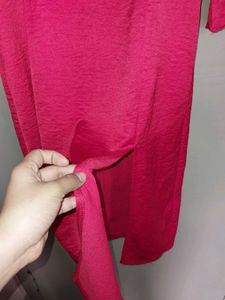 Pink Puff Sleeve Midi Dress