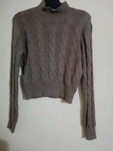 Brown Knit Turtleneck Sweater
