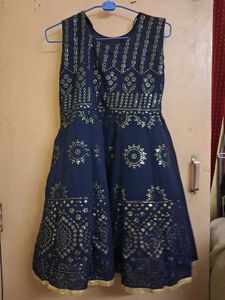 Navy & Gold Print Sleeveless Dress