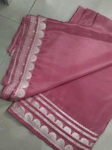 Pink Beautiful Saree With Silver Zari Work