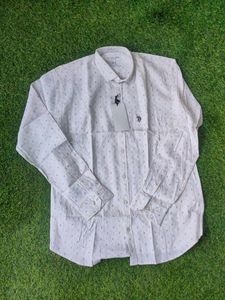 US Polo White Formal Shirt With Polka Dot Design