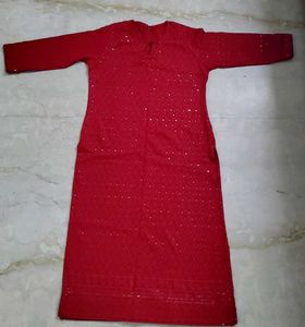 Red Embroidered Kurta