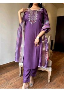 Purple Embroidered Kurta Set