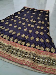 dark blue lehenga choli with golden floral embroid