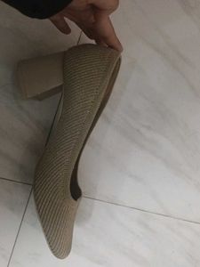 Luna Blu Beige Block Heel Shoes