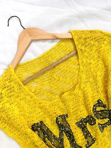 Pinterest Yellow Knit Top - &#39;Mrs&#39; Detail D