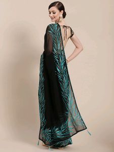 Black &amp; Rama Embroidery Frency Saree