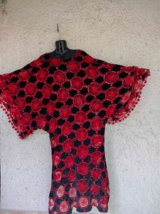 Red & Black Macrome and velvet kaftan