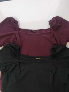 ZUVINO Peplum 2 Tops with Puff Sleeves Combo