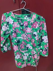Floral Green Wrap Top