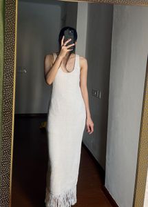 Knitted  Fringe MAXI Dress in Beige