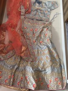 Grey Colour Heavy Work Ghagra With Duppata And Blouse
