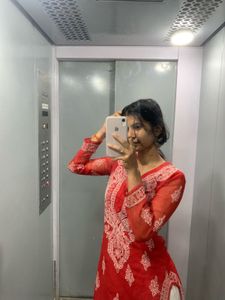Red Chikankari Kurti