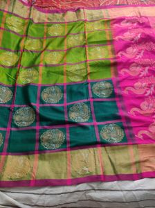 Green &amp; Pink Checkered uppada silk Saree