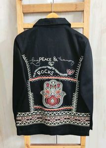 Boho Embroidered Black Jacket Size-40