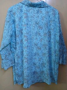 Blue Floral Button-Down Top