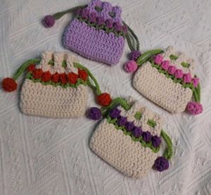 Tulip Crochet  Drawstring Pouch