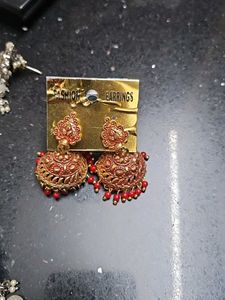 Red & Gold Jhumka Earrings
