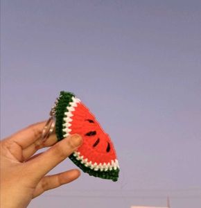 Watermelon Slice Crochet Keychain
